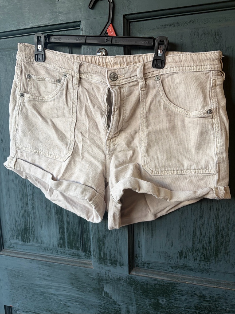 American Eagle Outfitters Light Beige Roll-Cuff Jean Shorts